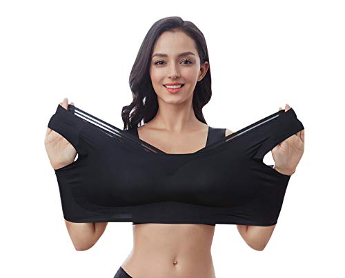 FEOYA Sport Bras Klassisch Damen BHS Ohne Buegel Bügelloser Soft Bra Bustier Drahtlose Atmungsaktiv Bra Weich BHS Push-up Schlaf Still Sport Bralette Crop Top Schwarz 6XL von FEOYA