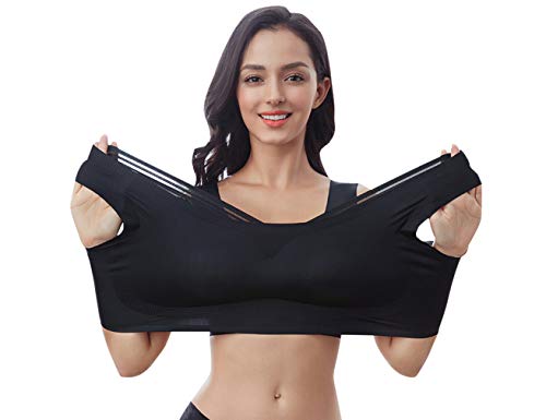 FEOYA Sport Bras Klassisch Damen BHS Ohne Buegel Bügelloser Soft Bra Bustier Drahtlose Atmungsaktiv Bra Weich BHS Push-up Schlaf Still Sport Bralette Crop Top Schwarz 7XL von FEOYA