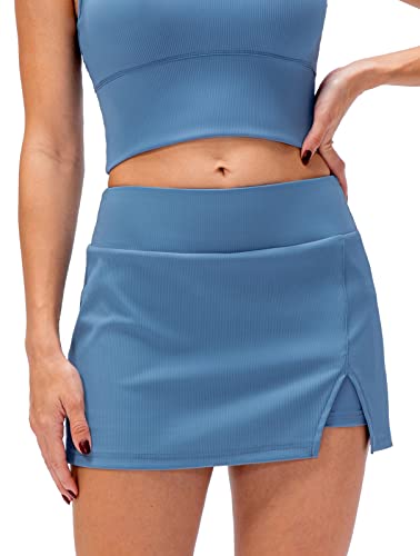 FEOYA Sportrock mit Innenhose Aktivrock mit Tasche Sportskort Hoher Taille Skort Damen kurz Hosenrock Yoga Pilates Tennisrock Golfrock für Fitness Woukout Laufen Sport-S-2XL von FEOYA