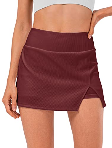 FEOYA Sportrock mit Innenhose Aktivrock mit Tasche Sportskort Hoher Taille Skort Damen kurz Hosenrock Yoga Pilates Tennisrock Golfrock für Fitness Woukout Laufen Sport-S-2XL von FEOYA