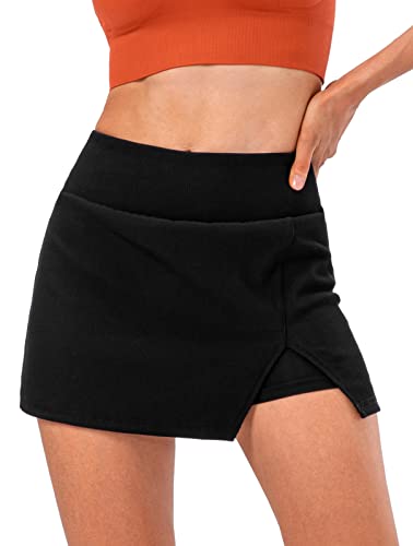 FEOYA Sportrock mit Innenhose Aktivrock mit Tasche Sportskort Hoher Taille Skort Damen kurz Hosenrock Yoga Pilates Tennisrock Golfrock für Fitness Woukout Laufen Sport-S-2XL von FEOYA