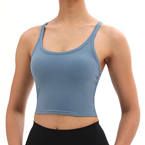 FEOYA Sports BH Damen Ohne Buegel Unterhemd Push up Yoga Bra Top Polsterung Halt Bustier Stretch Weste Für Yoga Fitness Training-Blau-S von FEOYA