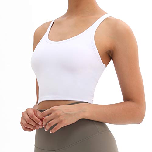 FEOYA Sports BH Damen Ohne Buegel Unterhemd Push up Yoga Bra Top Polsterung Halt Bustier Stretch Weste Für Yoga Fitness Training-Weiß-S von FEOYA