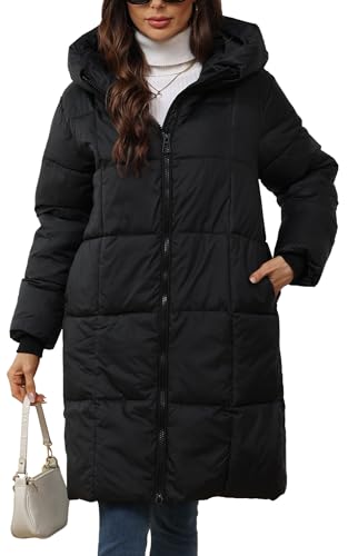 FEOYA Steppmantel Damen Winter Lang Wintermantel Warm Gefüttert Gesteppt Outwear Daunenmantel Tag XL=EU L von FEOYA