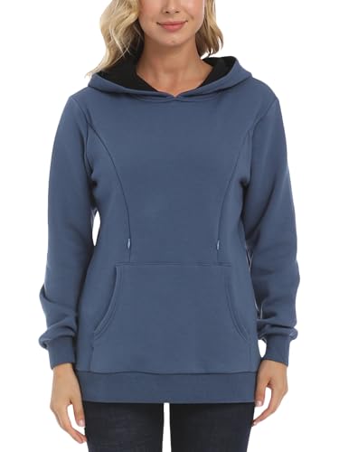 FEOYA Still Hoodie Damen Fleece Baumwolle Still Sweatshirt Reißverschluss Stillpullover Winter Outdoor Warm Stillkleidung XL von FEOYA