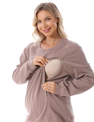 FEOYA Still Sweatshirt Mutterschaft Fleece Stillpullover Lässig Bequem Stilloberteil Oversize Stillkleidung Umstandsmode Sweatshirt zum Stillen XL von FEOYA