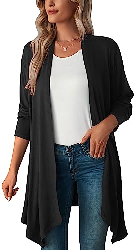 FEOYA Strickjacke Damen Lang Sommer Leichter Mantel Langarm Cardigan Lightweight Bluse Elegant Pullover Soft Sweater XL von FEOYA