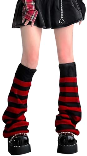 FEOYA Stulpen Damen Y2K Japanische Lolita Beinstulpen Winter Warme Lose Gestrickte Beinwärmer 80er Harajuku Lange Socken Goth Stil für Studenten Mädchen 1 Paar von FEOYA