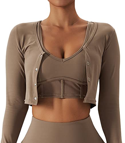 FEOYA T-Shirt Damen Gym Top Sport Oberteil Yoga Langarm Crop Top Bolero Schal UV Schutz Sportshirt Leicht Fitness Oberteil - M von FEOYA