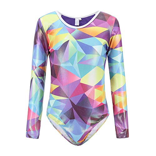 FEOYA Tanzbekleidung Kinder Turnanzug Langarm Long Sleeve Gymnastikanzug Jungen Training Sportlich Bodysuit Yoga Ballettanzug Mädchen Tanzen Kostüm Trikot Ganzkörper-Geometrisches Muster-8 Jahre von FEOYA