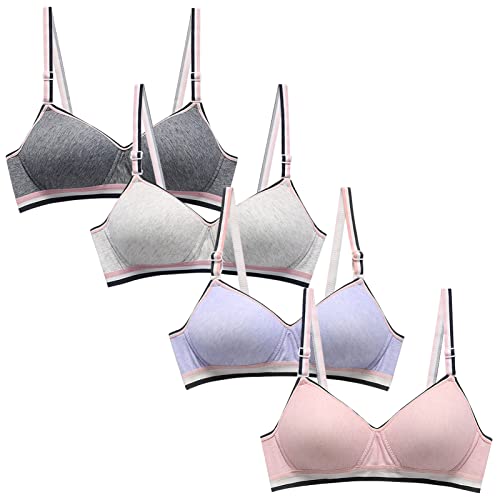 FEOYA Teen Mädchen Baumwolle BHS Drahtlose Bralette Jugendliche Atmungsaktive Training BH Tops 4-Pakete Mädchen Schule Crop BH Sport BH Baumwolle Crop Tops Hellgrau+Dunkelgrau+Rot+Hellviolett S von FEOYA