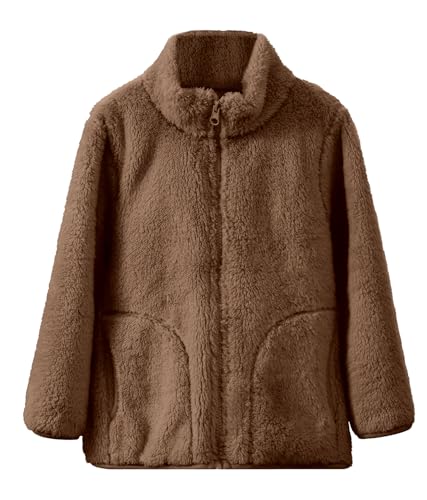 FEOYA Teenager Fleecejacke Winter Warme Jungen Mantel Flauschig Mädchen Plüschjacke Soft Herbst Kinder Jacke Fleece Valentinstag Winterjacke Mit Plüsch Solid Gefüttert Mode Dunkelbraun 14 15 Jahre von FEOYA