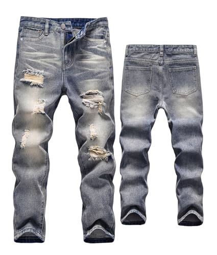 FEOYA Teenager Jeans Zerrissene Zerrissen Jungen Hose Slim Fit Frühjahr Kinder Denimjeans Mit Gummizug Lange Freizeithosen Hip Hop Herbst Loch Mode Mode Schlankpassform 02 9 10 Jahre von FEOYA