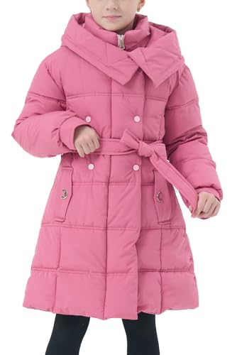 FEOYA Teenager Winterjacke Winter Wasserdichter Mädchen Jacke Lange Lange Kinder Mantel Gefütterte Softshell Daunenjacke Mit Kapuze Ski Steppjacke Warme Daunen Wasserdicht Watermelonrot 7 8 Jahre von FEOYA