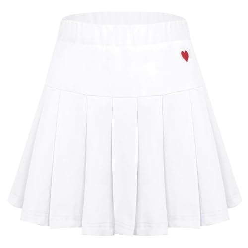 FEOYA Tennisrock mit Hose für Mädchen Sommer Sportrock Einfarbig Faltenrock Elastisch Bund Skirt Basic Plissee Röcke Luftig Sommerrock Komfortabel Laufrock Baumwolle Midirock 160 von FEOYA