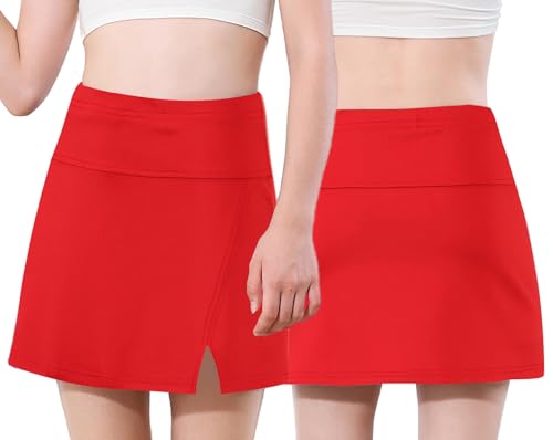 FEOYA Tennisrock mit Hose für Mädchen Sportliche Rock High Waist Sommerrock Wanderrock Golfrock Hosenrock Badminton Rock XS von FEOYA