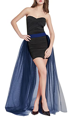 FEOYA Tüll Overskirt Zug Mesh 4 Lagen Overlay Lange Tutu Röcke Bodenlang Abnehmbare Hochzeit Zug Rock, Marineblau, Einheitsgröße von FEOYA