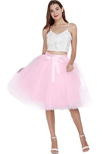 FEOYA Tüllrock Damen Pink Hochzeit Tüllrock Tutu Frauen Tüllrock Unterrock Damen Fasching Petticoat 65cm Knielang Petticoat Rock Karneval Party Vintage 50er Jahre Kleid Tutu von FEOYA