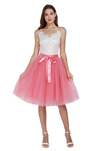 FEOYA Tüllrock Damen Rosa Hochzeit Tüllrock Tutu Frauen Tüllrock Unterrock Damen Fasching Petticoat 65cm Knielang Petticoat Rock Karneval Party Vintage 50er Jahre Kleid Tutu von FEOYA