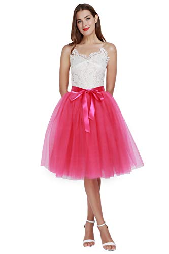 FEOYA Tüllrock Damen Rose Hochzeit Tüllrock Tutu Frauen Tüllrock Unterrock Damen Fasching Petticoat 65cm Knielang Petticoat Rock Karneval Party Vintage 50er Jahre Kleid Tutu von FEOYA