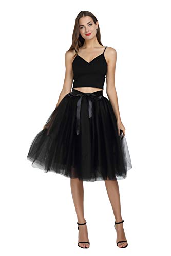 FEOYA Tüllrock Damen Schwarz Karneval Tüllrock Tutu unter Rock Petticoat 50er Jahre Rockabilly Petitcoat Knielang 65cm Unterrock Vintage Rockabilly Kleid Tütü Rock Fasching von FEOYA