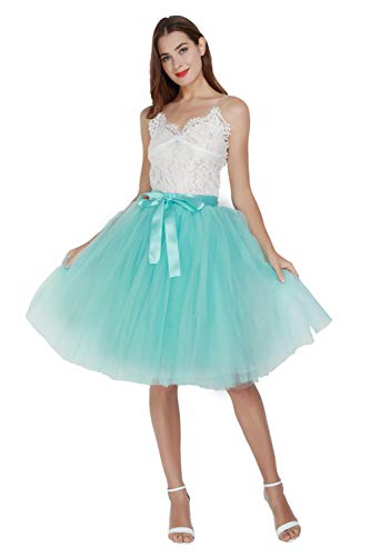 FEOYA Tütü Rock Blau Damen Prinzessin Unterrock Petticoat Knielang Vintage Fasching Petticoat Rock 50er Jahre Rockabilly Retro Tüllrock Hochzeit Damen Petticoat Frauen Karneval von FEOYA