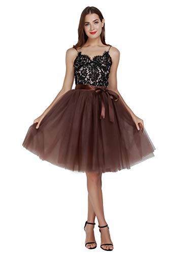 FEOYA Tütü Rock Damen Braun Petticoat Rock 50er Jahre Rockabilly Für Karneval Party Fasching Petticoat Unterrock Tüll Knielang 65cm Tüllrock Damen Hochzeit Petticoat Vintage Kleider von FEOYA