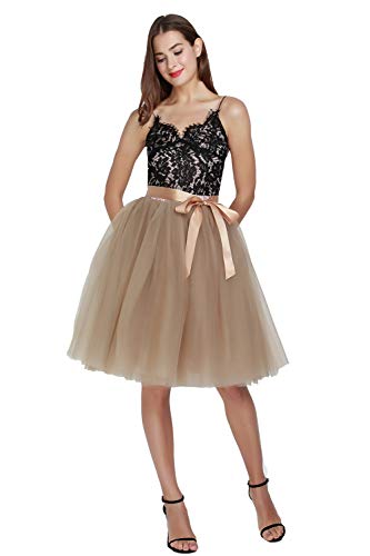 FEOYA Tütü Rock Damen Khaki Petticoat Rock 50er Jahre Rockabilly Für Karneval Party Fasching Petticoat Unterrock Tüll Knielang 65cm Tüllrock Damen Hochzeit Petticoat Vintage Kleider von FEOYA