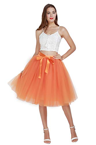 FEOYA Tütü Rock Damen Orange Petticoat Rock Karneval Party Petticoat Unterrock 50er Jahre Kleid Tutu Tüllrock Tutu Unter Rock Petticoat Vintage Unterrock Knielang Frauen Fasching Hochzeit von FEOYA