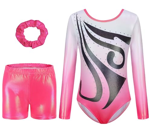 FEOYA Turnanzug Mädchen Langarm/Ärmellos Kinder Klassisch Gymnastikanzug Schnell Trocknend Gymnastik Trikotanzug Training Dancewear Gymnastikbody Tanzbekleidung Wettkampf 5-6 Jahre von FEOYA