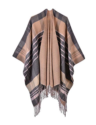 FEOYA Umschlagtuch Damen Poncho Pashmina Cape Umhang Modeschal Strickjacke Vorne Offen Schal Wrap Tuch Stola-U von FEOYA