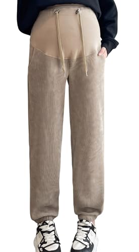 FEOYA Umstandshose Weiche Fleece Gefütterte Hose mit Taschen Stretchy über dem Bauch Lounge Hosen Klassischer Eleganter L von FEOYA