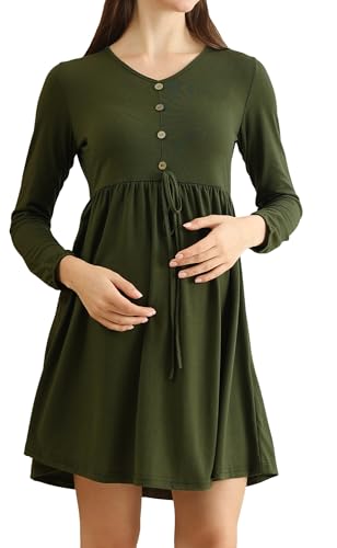 FEOYA Umstandskleid Schwangerschaftskleid Schwangere Kleid Damen Langarm Herbst Grün M von FEOYA