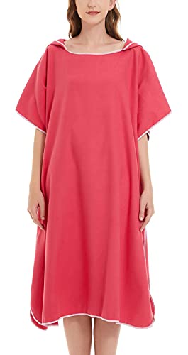 FEOYA Unisex Robe Mit Kapuze Kurzarm Schnell Trocknend Surf-Poncho Bademantel-Kapuze Bademantel Wechseln Kapuzenhandtuch Duschtuch Badetuch Schwimmen Strand Einfabrig Einheitsgröße 110 * 90cm-Rot von FEOYA