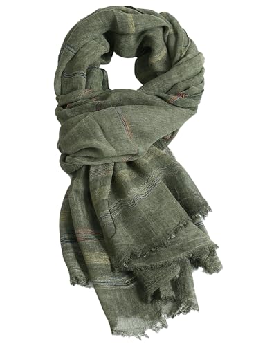 FEOYA Unisex gestreifter weicher Schal Sommer Baumwollmischung Crinkle Vintage weicher Schal Mode Schals mit Fransen Kanten, Grün , Einheitsgröße von FEOYA
