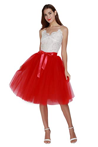 FEOYA Unterrock Rot Damen Petticoat Rock 50er Jahre Rockabilly Ballet Vintage Petitcoat Damen Fasching Tutu Rock Damen Junggesellenabschied Tüllrock Unterrock Damen von FEOYA