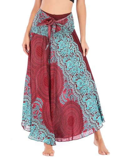 FEOYA Verstellbares Riemen Kleid Freizeit Urlaub Sommerrock Strandkleider Lang Gedruckter Rock Damen Chiffon Bohemien Maxirock - Muster 3 von FEOYA