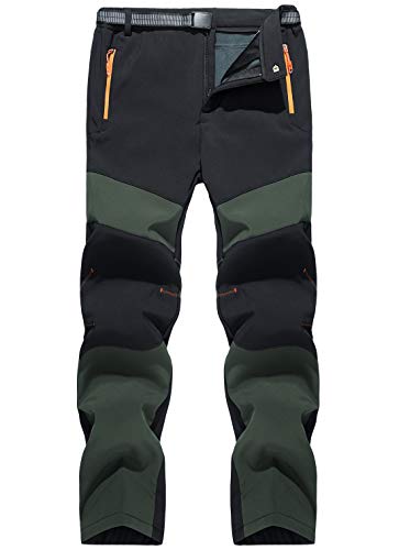 FEOYA Wanderhose Herren Grün Wasserdicht Freizeithose Trekking mit Gürtel Softshellhose Outdoorhose Fleecehose Männer Winter Herbst Skihose Herren von FEOYA