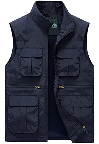 FEOYA Weste Herren Outdoor Anglerweste mit Vielen Taschen Jagdweste Herren Arbeitsweste Freizeitweste Große Größe für Jagd Angeln Camping Fotografie Wandern (Stil 3-dunkelblau, 5XL) von FEOYA