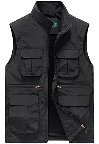 FEOYA Weste Herren Outdoor Anglerweste mit Vielen Taschen Jagdweste Herren Arbeitsweste Freizeitweste Große Größe für Jagd Angeln Camping Fotografie Wandern (Stil 3-schwarz, 5XL) von FEOYA