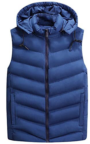 FEOYA Weste Herren Steppweste Kapuzenweste Winterweste Bodywamer Männer Freizeitweste Outdoor Ärmellose Sportweste Daunenweste-Blau-XL von FEOYA