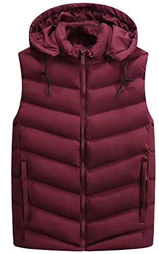 FEOYA Weste Herren Steppweste Kapuzenweste Winterweste Bodywamer Männer Freizeitweste Outdoor Ärmellose Sportweste Daunenweste-Rot-5XL von FEOYA