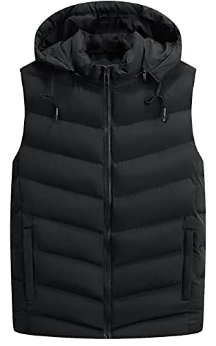 FEOYA Weste Herren Steppweste Kapuzenweste Winterweste Bodywamer Männer Freizeitweste Outdoor Ärmellose Sportweste Daunenweste-Schwarz-3XL von FEOYA