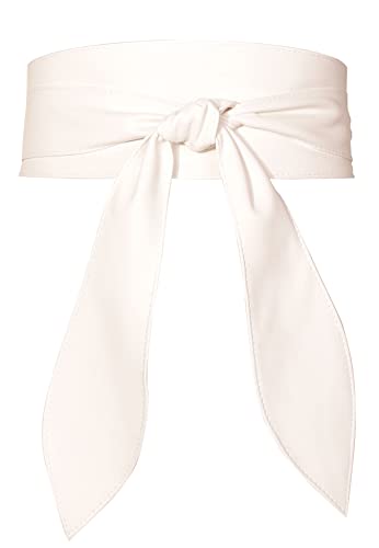 FEOYA Wickelgürtel Damen Party Kleidgürtel Hochzeit Obi Breiter Gürtel für Kleid Damen Schärpe Gürtel Kunstleder Leder Brautgürtel Bindegürtel Taillengürtel Elegante Wickel Retro zum Schnüren Weiß L von FEOYA
