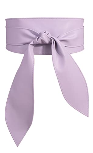 FEOYA Wickelgürtel Damen Party Kleidgürtel Hochzeit Obi Breiter Gürtel für Kleid Damen Schärpe Gürtel Kunstleder Leder Brautgürtel Bindegürtel Taillengürtel Elegante Wickel Retro zum Schnüren Lila S-M von FEOYA
