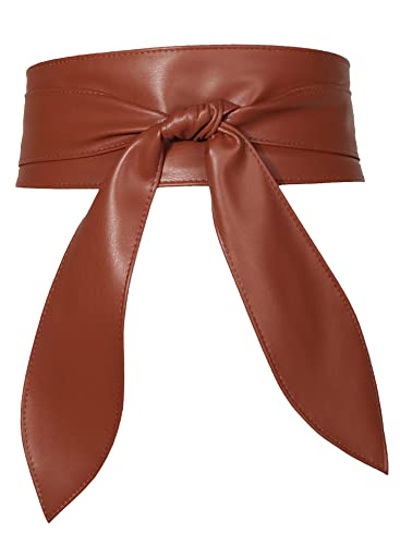 FEOYA Wickelgürtel Damen Party Kleidgürtel Hochzeit Obi Breiter Gürtel für Kleid Damen Schärpe Gürtel Kunstleder Leder Brautgürtel Bindegürtel Taillengürtel Elegante Wickel zum Schnüren Kaffee L von FEOYA