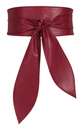FEOYA Wickelgürtel Damen Party Kleidgürtel Hochzeit Obi Breiter Gürtel für Kleid Damen Schärpe Gürtel Kunstleder Leder Brautgürtel Bindegürtel Taillengürtel Elegante Wickel zum Schnüren Dankelrot S-M von FEOYA