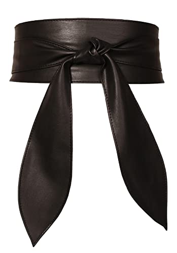 FEOYA Wickelgürtel Damen Party Kleidgürtel Hochzeit Obi Breiter Gürtel für Kleid Damen Schärpe Gürtel Kunstleder Leder Brautgürtel Bindegürtel Taillengürtel Elegante Wickel zum Schnüren Schwarz S-M von FEOYA