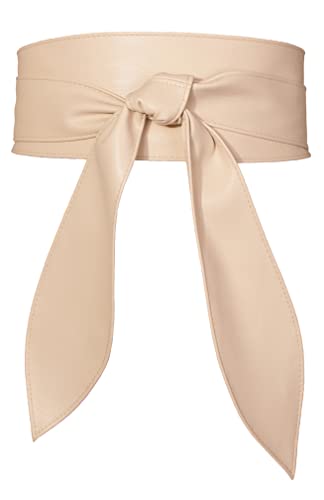 FEOYA Wickelgürtel Damen Party Kleidgürtel Hochzeit Obi Breiter Gürtel für Kleid Damen Schärpe Gürtel Kunstleder Leder Brautgürtel Bindegürtel Taillengürtel Elegante Wickel zum Schnüren Beige S-M von FEOYA
