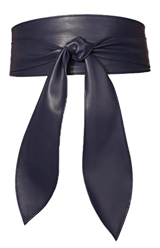 FEOYA Wickelgürtel Damen Party Kleidgürtel Hochzeit Obi Breiter Gürtel für Kleid Damen Schärpe Gürtel Kunstleder Leder Brautgürtel Bindegürtel Taillengürtel Elegante Wickel zum Schnüren Marineblau S-M von FEOYA